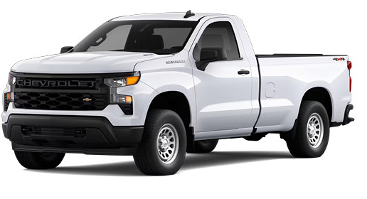 white Chevrolet Silverado Regular Cab pickup truck on a studio background