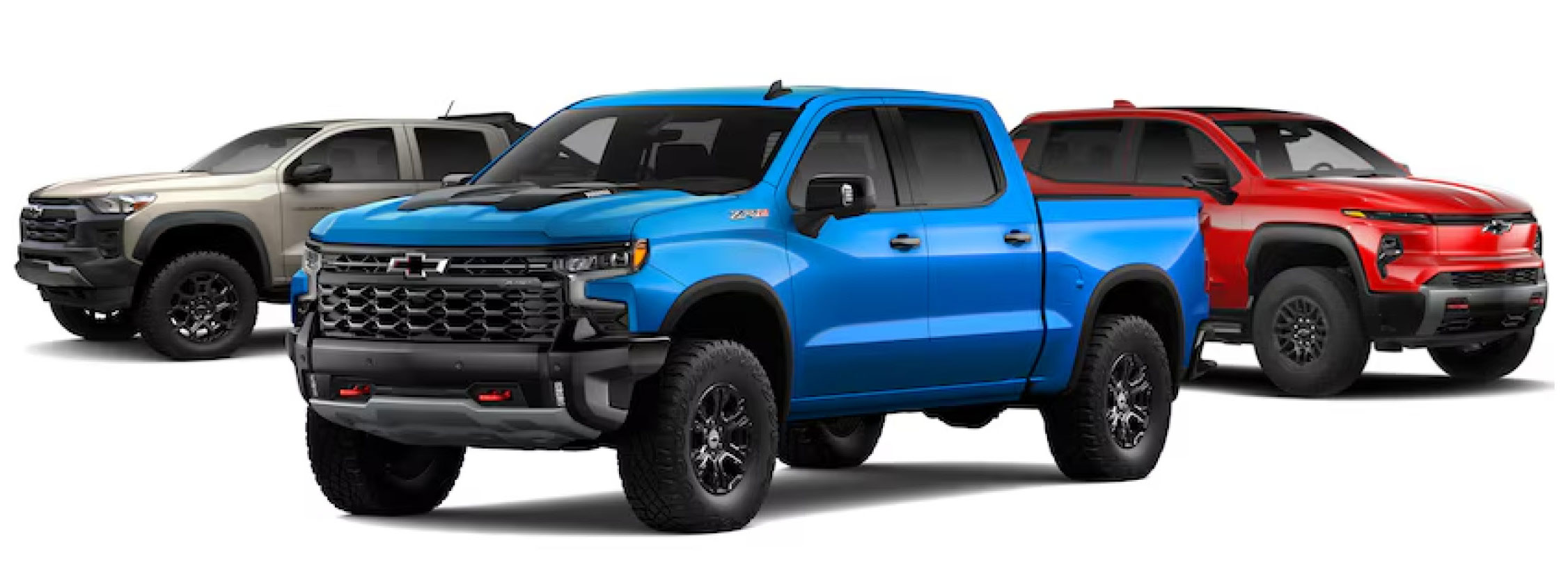 Chevrolet Silverado pickup truck lineup showing multiple trims and colors